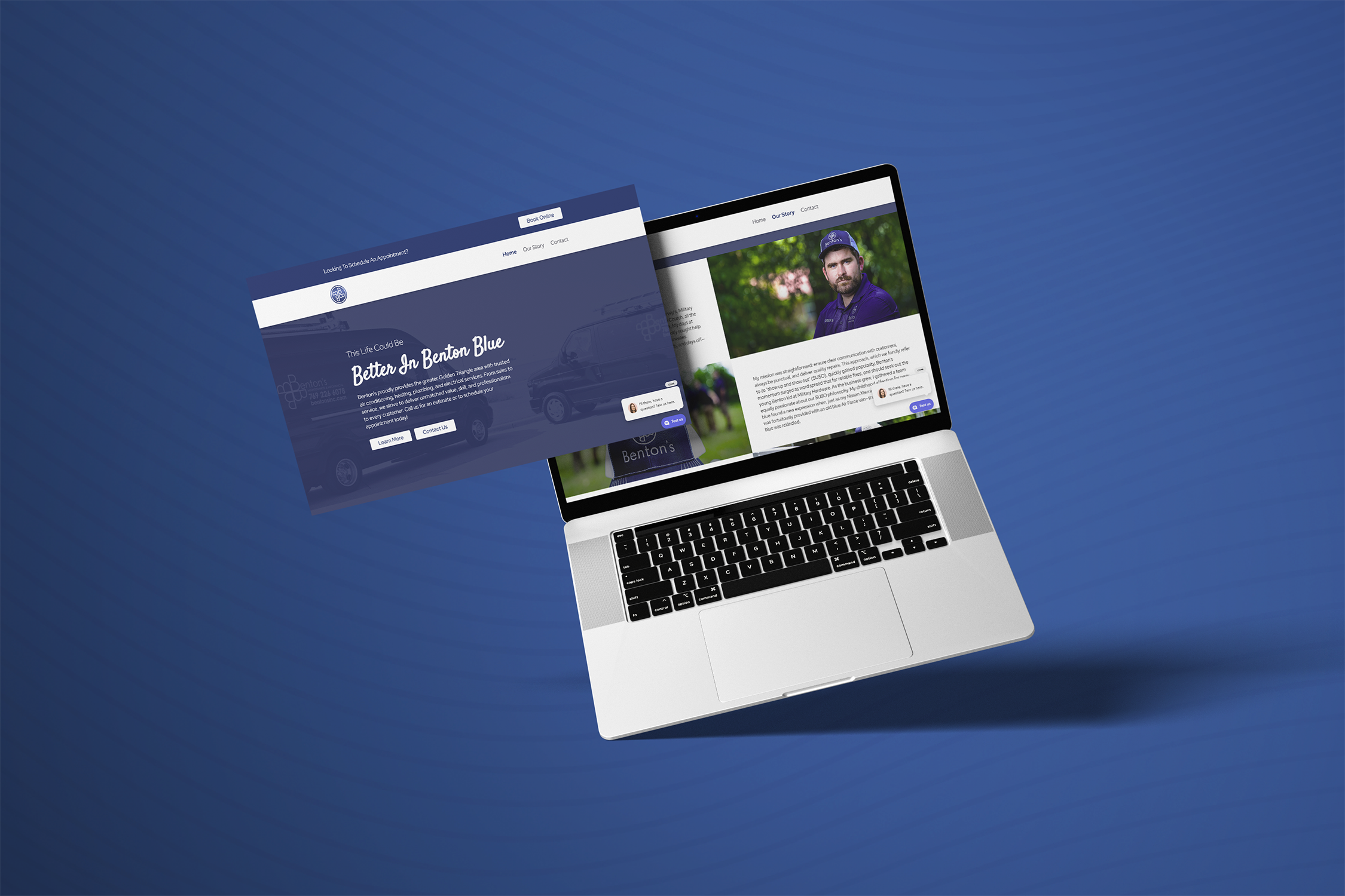 Benton’s website on laptop